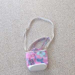 Talbots small bucket bag pink paisley print canvas and white leather